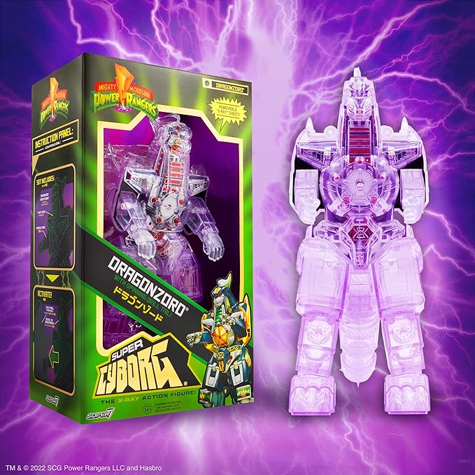 Super7 Super Cyborg Mighty Morphin Power Rangers Dragonzord (Clear) - 11" Power Rangers Action Figure Classic TV Show Collectibles and Retro Toys - Figurio