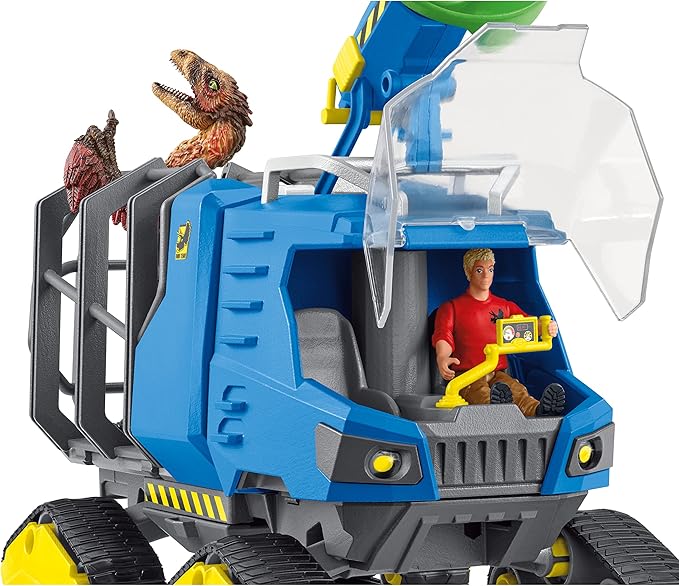 Schleich Dinosaurs Realistic Dakotaraptor and Truck with Scientist Figurine Playset - Jurassic Collection Dinosaur Action Figure and Vehicle with Scientist for Boys and Girls, Gift for Kids Age 4+ - Figurio