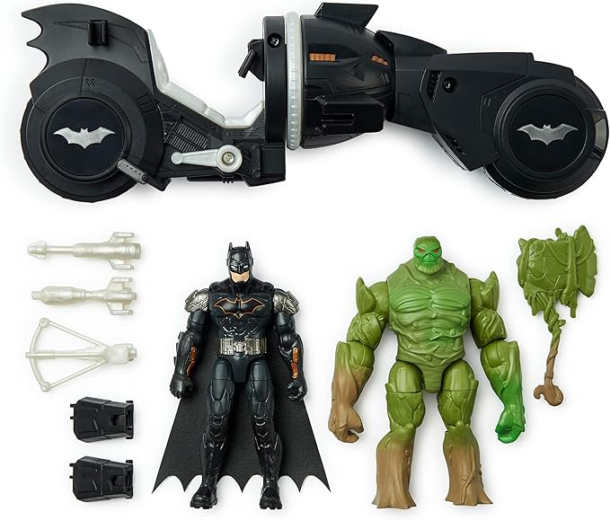 DC Comics, Batman and Swamp Thing Armory Attack Batcycle Set, Exclusive Armored Batman and Swamp Thing Action Figure with Accessories, Kids Toys for Boys and Girls Ages 4 and Up - Figurio