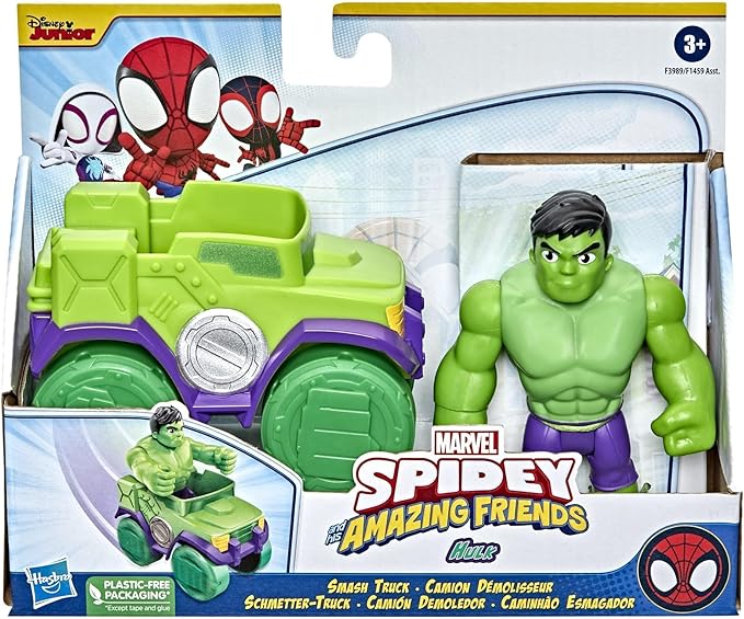 Marvel Spidey and His Amazing Friends Hulk Action Figure and Smash Truck Vehicle, Preschool Toy for Kids Ages 3 and Up - Figurio