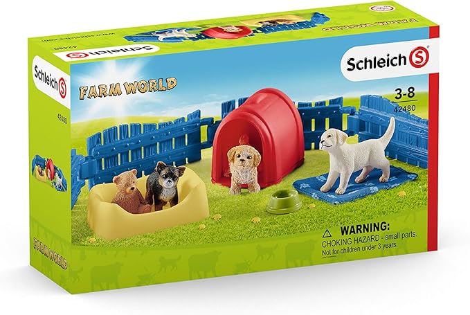 Schleich Farm World Puppy Pen 13-piece Educational Playset for Kids Ages 3-8 - Figurio