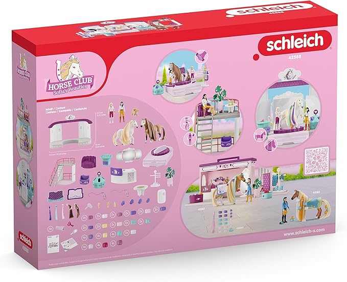 Schleich Horse Club Sofia's Beauties Horse Beauty Salon Stable with Brushing Accessories and Figurines Playset - 99-Piece Horse Beauty Salon Toy for Grooming and Brushing, Gift for Kids Age 4+ - Figurio