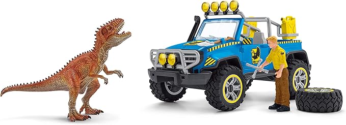 Schleich Dinosaur Toy Truck with Dino Outpost & Giganotosaurus 15- Piece Playset for Kids Ages 4-12 - Figurio