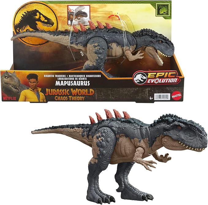 Mattel Jurassic World Gigantic Trackers Mapusaurus Action Figure Dinosaur Toy, Mega Bite Rampage Attack & Evolution Back Spikes, Digital Play - Figurio