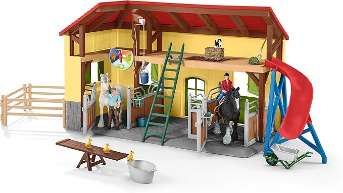 Schleich Farm World, 30-Piece Playset, Farm Toys and Farm Animals for Kids Ages 3-8, Horse Stable 10.5 x 49 x 34.5 cm - Figurio