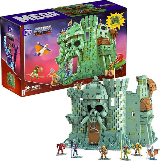 Mega Masters of The Universe Building Set, Castle Grayskull with 3508 Pieces, 6 Poseable Micro Action Figures, 13+ Inches Tall, for Adult Collectors - Figurio