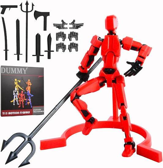 T-13 Creative Action Figure with Pose Stand,Anime Robot Building Toy Sets,Lucky Puppet Joints for Boys,Girls,Men,Women,Multi-Jointed Moveable Dummy Desk Decoration,Desktop Ornament for Game Lover,Red - Figurio