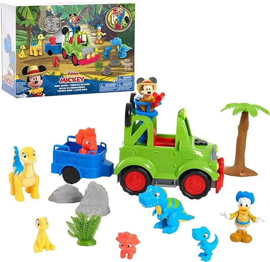 MICKEY Disney Junior Mouse Funhouse Dino Safari Rover 16-Piece Play Figures and Vehicle Playset, Officially Licensed Kids Toys for Ages 3 Up, Amazon Exclusive,Blue - Figurio