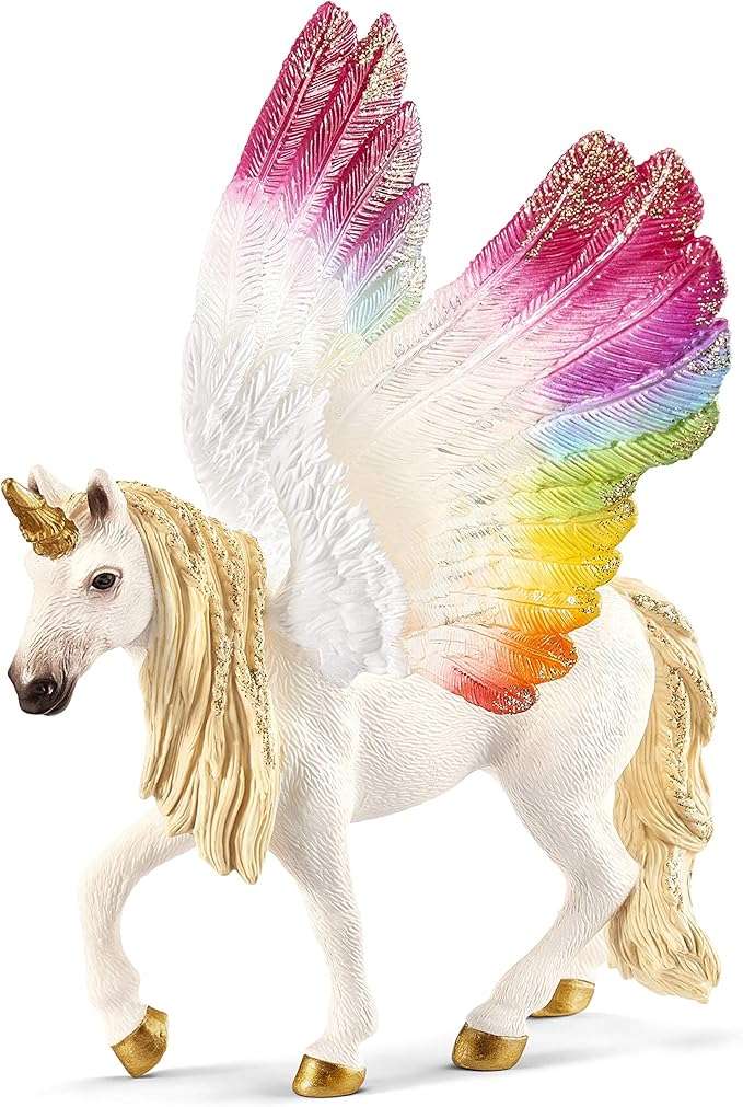 Schleich bayala, Unicorn Toys for Girls and Boys, Winged Rainbow Unicorn with Glitter Wings, Ages 5+, Multicolor, 7 inch - Figurio