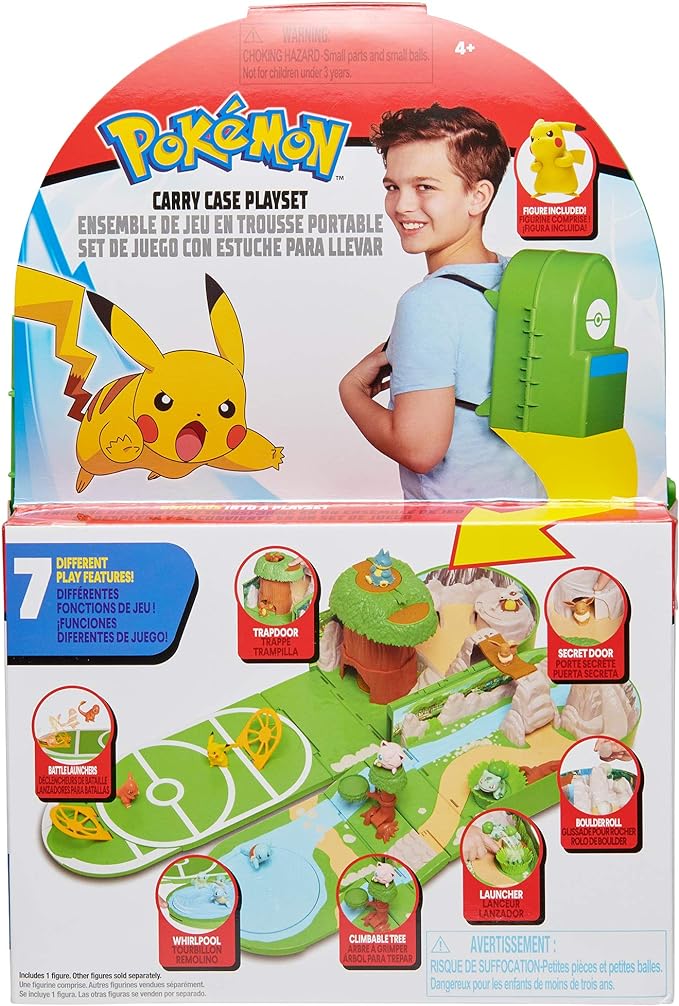 Pokémon Carry Case Playset, Feat. Different Locations Within One Playset, with 2-Inch Pikachu Figure, Treetop Trap Door, Battle Area, Hidden Cave and More - Easily Folds into a Backpack - Figurio