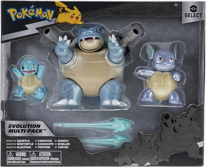 Pokémon Select Evolution 3 Pack - Features 2-Inch Squirtle, 3-Inch Wartortle & 4.5-Inch Blastoise Battle Figures - Authentic Details - Figurio