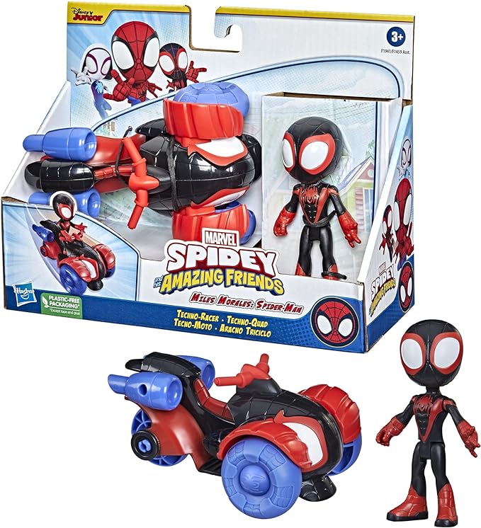 Spidey and His Amazing Friends Marvel Miles Morales: Spider-Man Action Figure and Techno-Racer Vehicle, for Kids Ages 3 and Up - Figurio