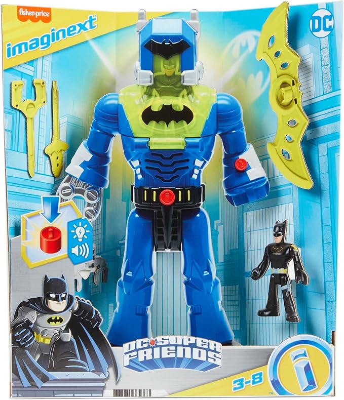 Fisher-Price Imaginext DC Super Friends Batman Toys Insider & Exo Suit 12-Inch Robot with Lights Sounds & Figure for Kids Ages 3+ Years - Figurio