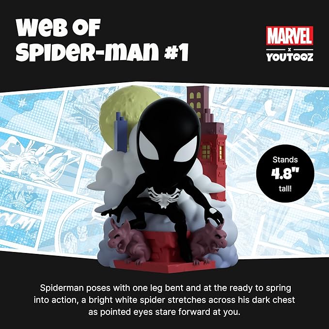 Youtooz Marvel Collection Web of Spiderman #1 4.8 inch Vinyl Figure, Collectible Symbiote Spiderman Action Figure, Symbiote Spiderman, Web of Spiderman #1 Figure - Figurio