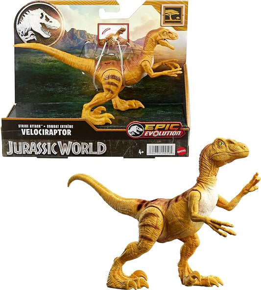 Mattel Jurassic World Strike Attack Velociraptor Dinosaur Toy with Single Strike Action, Movable Joints, Action Figure Gift with Physical & Digital Play - Figurio