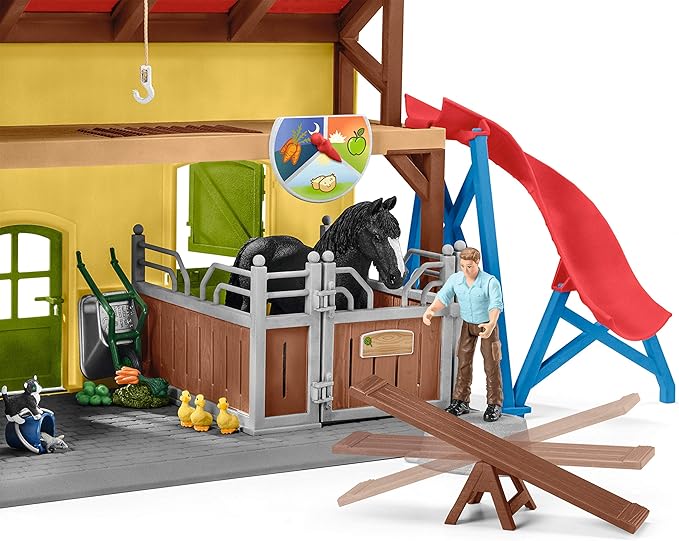 Schleich Farm World, 30-Piece Playset, Farm Toys and Farm Animals for Kids Ages 3-8, Horse Stable 10.5 x 49 x 34.5 cm - Figurio