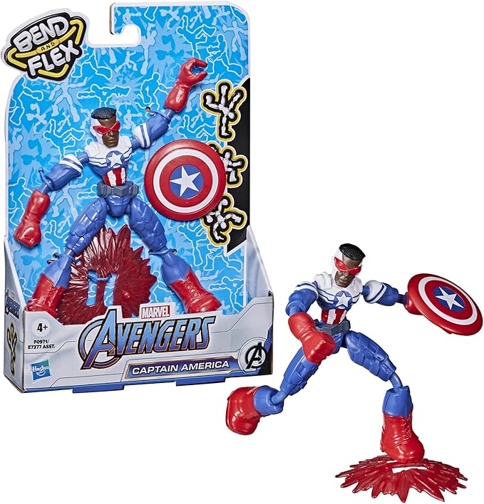 Marvel Avengers Bend and Flex Action Figure, 6-Inch Flexible Captain America Super Hero Figure Toy, Ages 4 and Up - Figurio