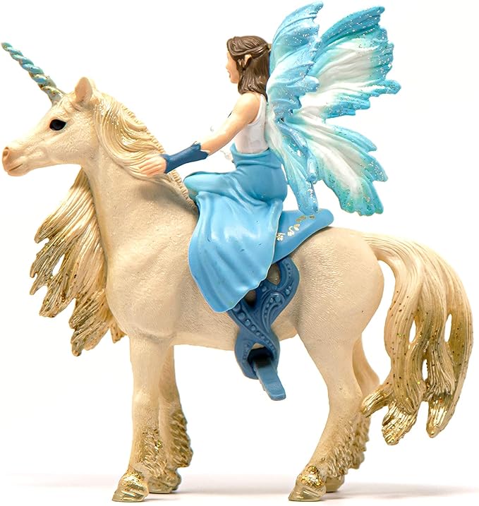 Schleich Bayala Mermaid Eyela Doll with Golden Unicorn 4pc. Figurine Playset - Featuring Bold and Glitter Details, Highly Durable and Fun Imaginative Toy for Boys and Girls, Gift for Kids Ages 5+ - Figurio