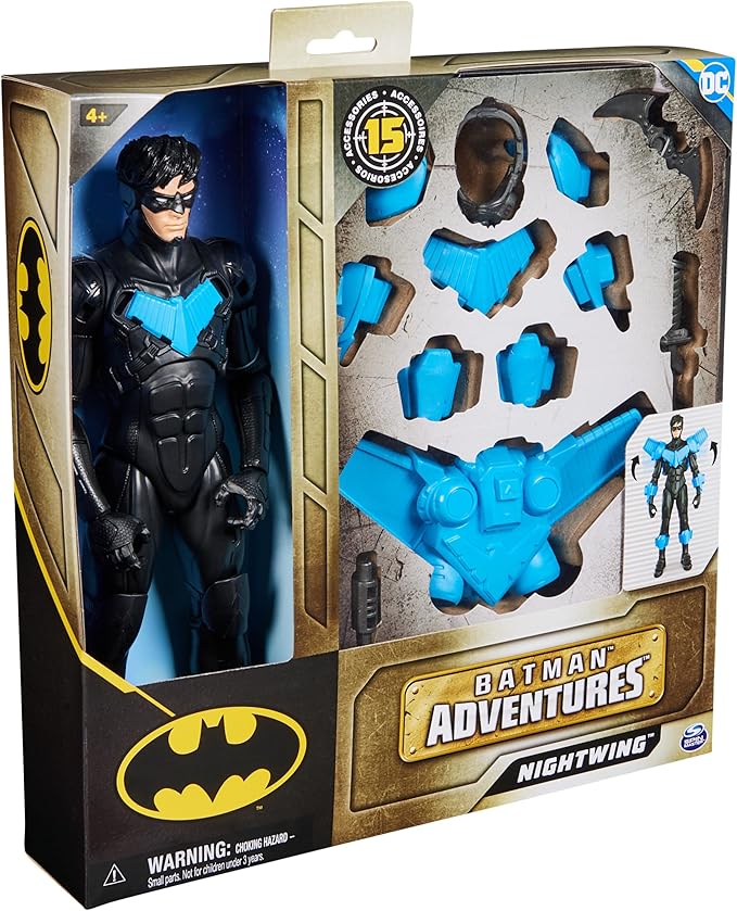 DC Comics, Batman Adventures, Nightwing Action Figure, 15 Armor Accessories, 17 Points of Articulation, 12-inch, Super Hero Kids Toy for Boys & Girls - Figurio