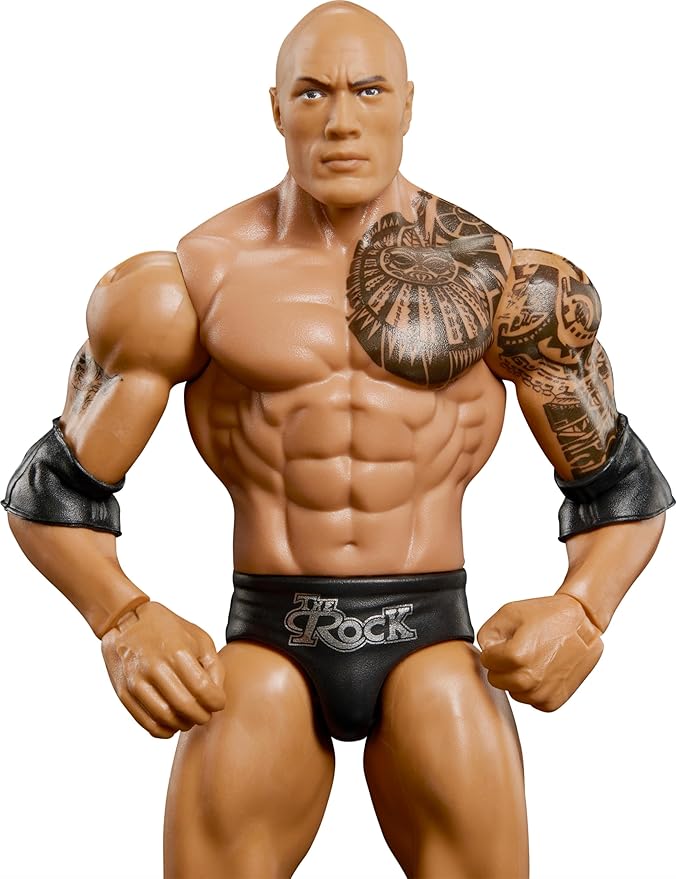 Mattel WWE Basic Action Figure, 6-inch Collectible The Rock with 10 Articulation Points & Life-Like Look - Figurio