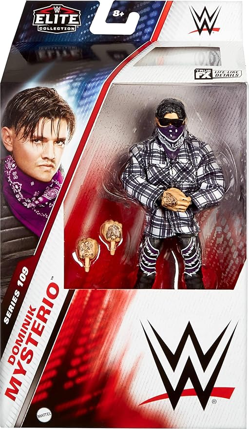 Mattel WWE Elite Action Figure & Accessories, 6-inch Collectible Dominik Mysterio with 25 Articulation Points, Life-Like Look & Swappable Hands - Figurio