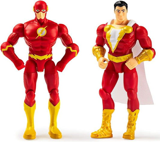 DC Comics, 4-Inch THE FLASH and SHAZAM Action Figure 2-Pack with 6 Mystery Accessories, Adventure 1, Flash & Shazam - Figurio