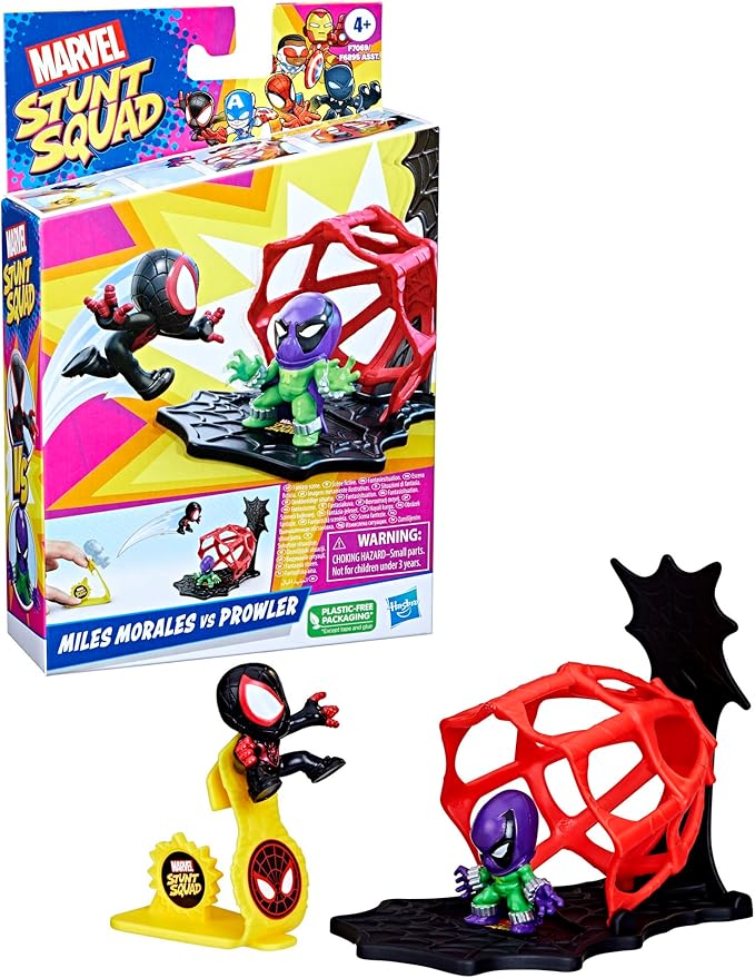 Marvel Stunt Squad Miles Morales vs. Prowler Toy Playset, 1.5-Inch Super Hero Action Figures, Ages 4 and Up - Figurio