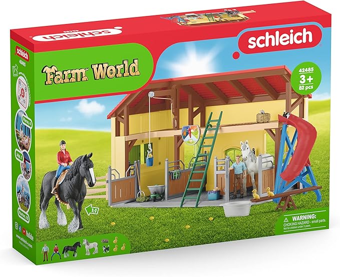 Schleich Farm World, 30-Piece Playset, Farm Toys and Farm Animals for Kids Ages 3-8, Horse Stable 10.5 x 49 x 34.5 cm - Figurio