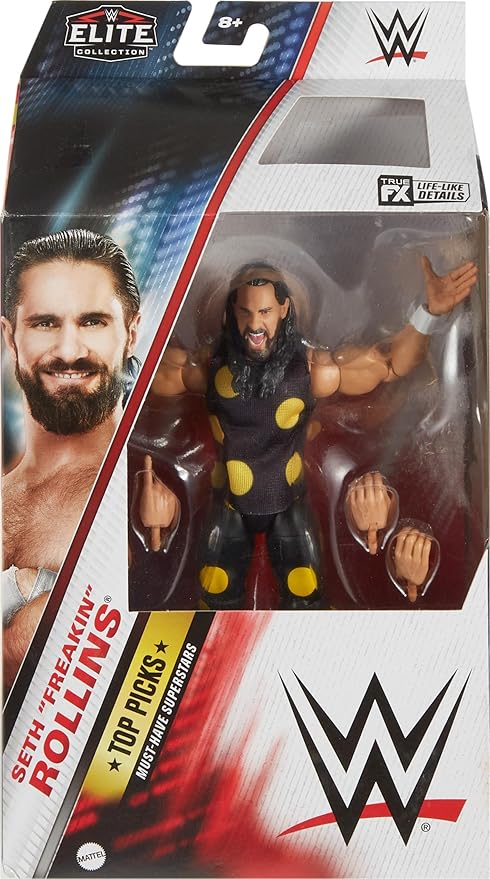 Mattel WWE Top Picks Elite Action Figure & Accessories Set, Seth Rollins 6-inch Collectible with Swappable Hands, Ring Gear & 25 Articulation Points - Figurio