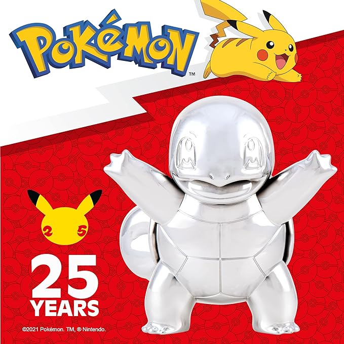 Pokemon 25th Celebration 3-inch Silver Squirtle #2 Figure Fan Must Have Toy - Officially Licensed 25th Anniversary Product from Jazwares - Figurio