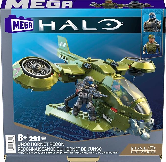 MEGA Halo Toys Vehicle Building Set for Kids, UNSC Hornet Recon Aircraft with 291 Pieces, 2 Micro Action Figures and Accessories, Gift Ideas - Figurio