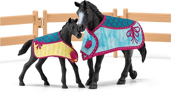 Schleich Horse Club — 34-Piece Stall Playset, Stable Play Set Extension with Mare and Foal Figurines, Toys for Girls & Boys Ages 5+ - Figurio