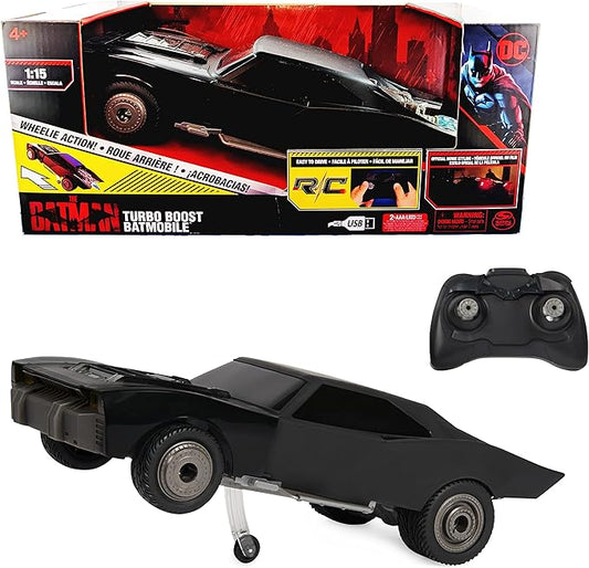 DC Comics, The Batman Turbo Boost Batmobile, Remote Control Car with Official Batman Movie Styling Kids Toys for Boys and Girls Ages 4 and Up - Figurio