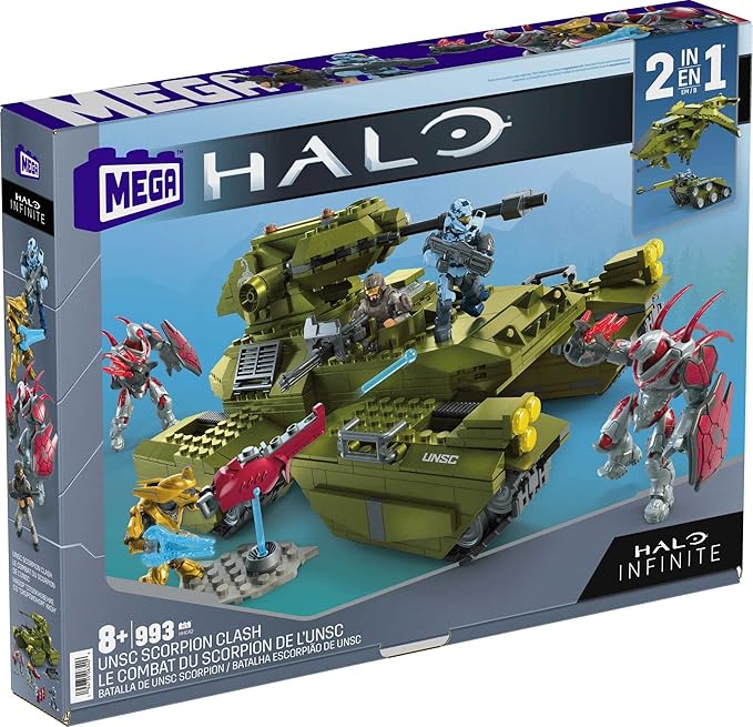 MEGA Halo Toy Building Sets, UNSC Scorpion Clash Tank with 993 Pieces, 5 Micro Action Figures and Display Stands, for Collectors - Figurio