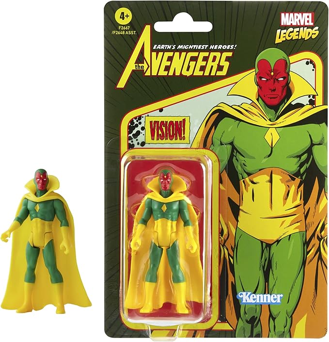 Marvel Hasbro Legends 3.75-inch Retro 375 Collection Vision Action Figure Toy, Yellow - Figurio