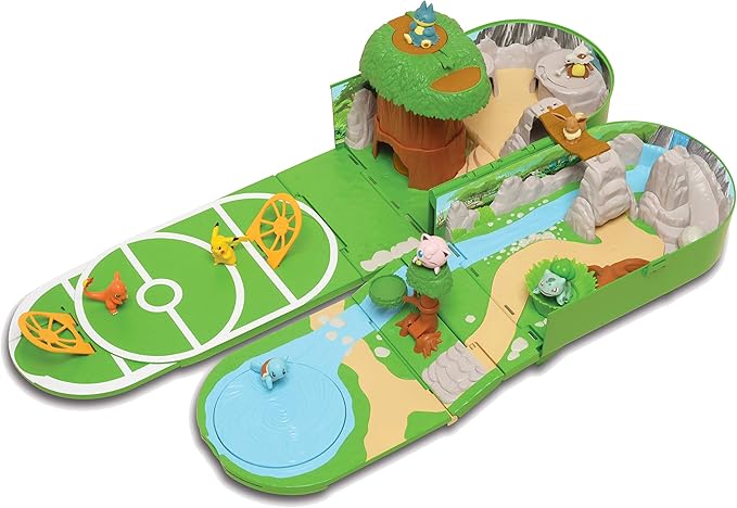 Pokémon Carry Case Playset, Feat. Different Locations Within One Playset, with 2-Inch Pikachu Figure, Treetop Trap Door, Battle Area, Hidden Cave and More - Easily Folds into a Backpack - Figurio