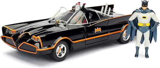 1966 Classic TV Series Batmobile 1:24 Die-Cast Car with 2.75" Batman and Robin Figures, Toys for Kids and Adults - Figurio