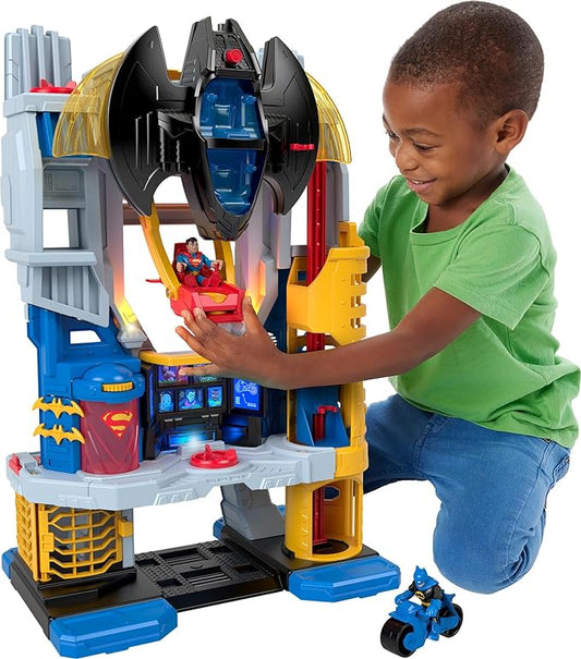 Fisher-Price Imaginext DC Super Friends Batman Toy, Ultimate Headquarters Playset 2-Ft Tall, Lights Sounds & 10 Pieces for Kids Ages 3+ Years - Figurio