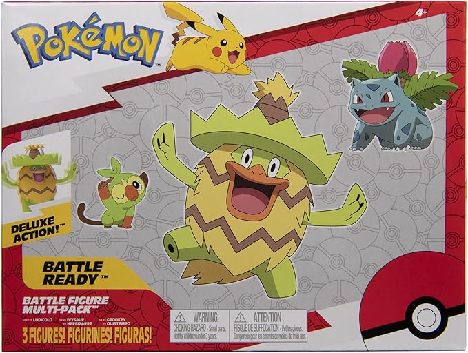 Pokémon Battle Figure, Grass-Type Theme with 3 Pack Ludicolo, Ivysaur, Grookey - 4.5-inch Ludicolo Figure, 3-inch Ivysaur Figure, 2-inch Grookey - Toys for Kids Pokémon Fans - Amazon Exclusive - Figurio