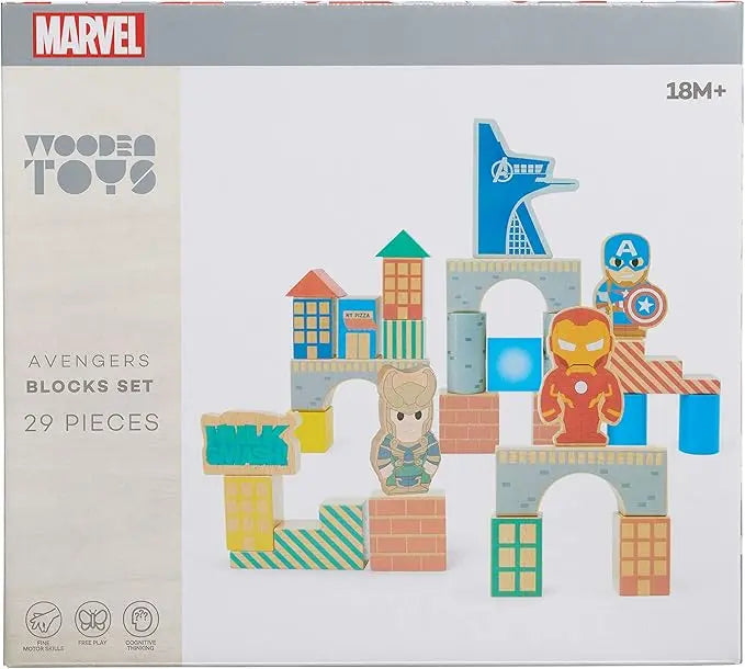 Just Play Disney Marvel Wooden Toys Avengers 29-piece Building Blocks Set, Officially Licensed Kids Toys for Ages 18 Month, Amazon Exclusive, Multi-color - Figurio