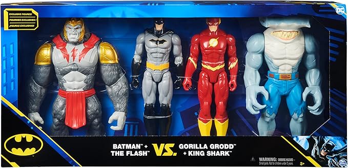 DC Comics, Batman vs. Gorilla Grodd 4-Pack, 30-cm Action Figures (Batman, The Flash, Gorilla Grodd, King Shark), Kids’ Toys for Boys and Girls Aged 3 and Up - Figurio