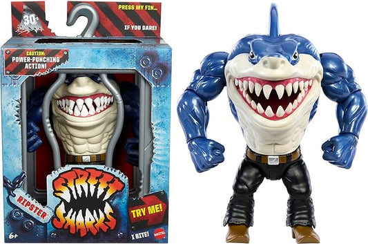 Mattel Street Sharks Ripster Action Figure Toy, 90s TV Half-Man Half-Shark Hero, 6-Inch Articulated Toy, Bite & Power Punch Motions, Real-Like Skin - Figurio