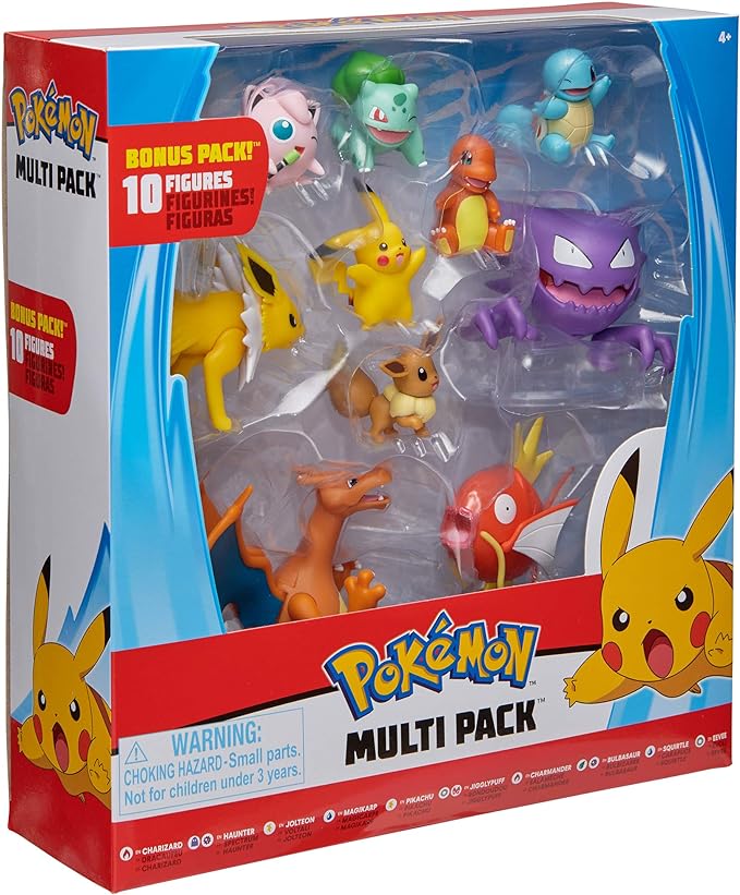 Pokémon Official Ultimate Battle Figure 10-Pack - 2" Pikachu, 2" Charmander, 2" Squirtle, 2" Bulbasaur, 2" Eevee, 2" Jigglypuff, 3" Magikarp, 3" Haunter, 3" Jolteon, 4.5” Charizard (Amazon Exclusive) - Figurio