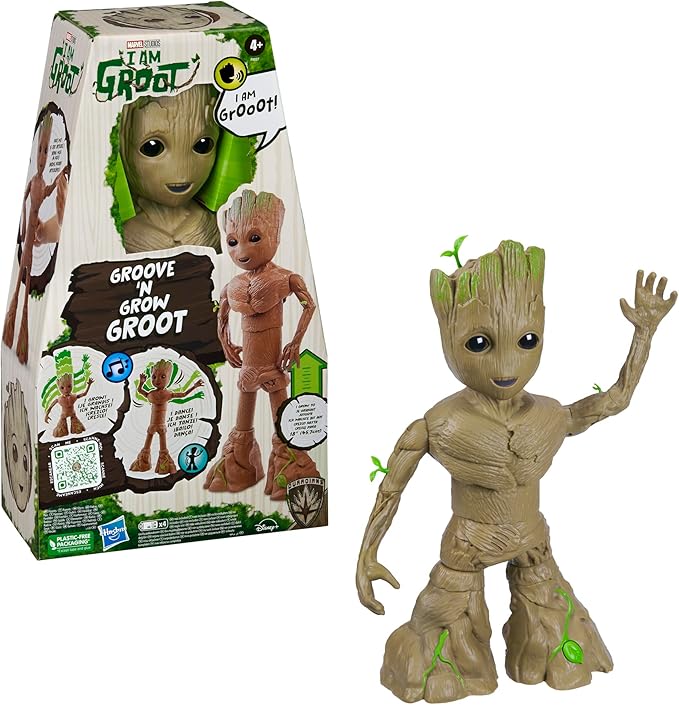 Marvel Studios I Am Groot Groove 'N Grow Groot, 13.5-Inch Interactive Action Figure, Responds to Music and Sounds, Super Hero Toys for Kids 4 and Up - Figurio