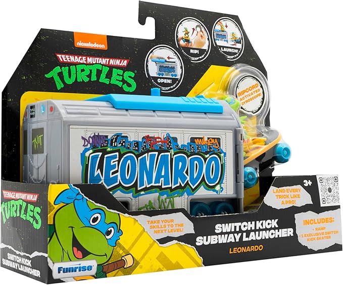 Teenage Mutant Ninja Turtles 5" Switch Kick Subway Launcher Leonardo Ages 3+ - Launch & Shred with Signature Katanas! - Figurio