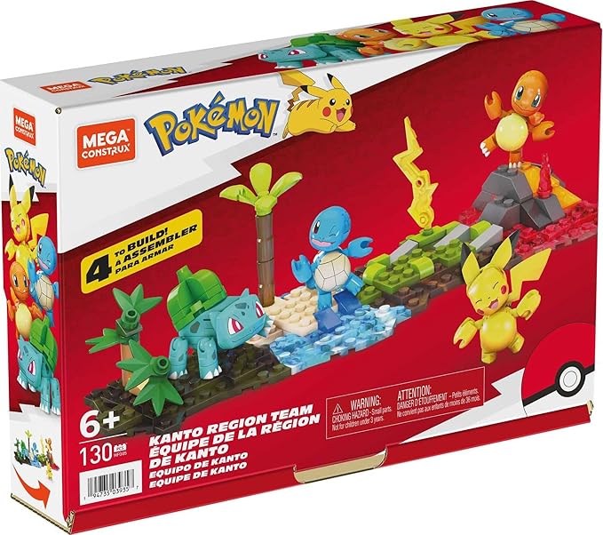 MEGA Pokémon Building Toys Set Kanto Region Team with 130 Pieces, 4 Poseable and Articulated Characters, 2 Inches Tall, for Kids - Figurio