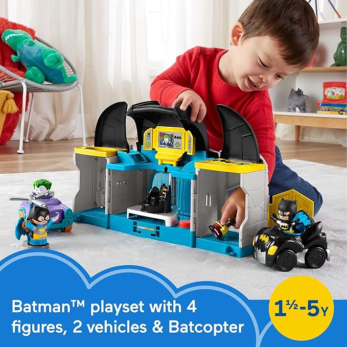 Fisher-Price Little People DC Super Friends Toddler Toy Deluxe Batcave Playset with Batman Figure for Pretend Play Ages 18+ Months (Amazon Exclusive) - Figurio