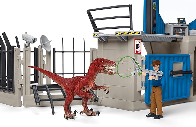 Schleich Dinosaur Toys Science Playset - 33-Piece Set Research Station with Brachiosaurus, Velociraptor, Men Scientist Action Figures, and Dart Cannon, Kids Figurines for Ages 4 and Above - Figurio