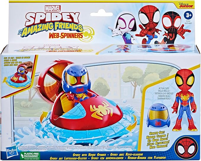 Marvel Spidey and His Amazing Friends Web-Spinners Spidey with Hover Spinner, Car Playset with Vehicle, 4-Inch Scale Action Figure and Accessory, Toy Cars for Kids 3 and Up - Figurio