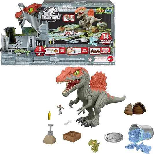 Mattel Jurassic World Cage Crasher Spinosaurus Dinosaur Action Figure & Unboxing Toy, Sand & Gel & Dough, Breakout & Discovery & Rescue Play - Figurio